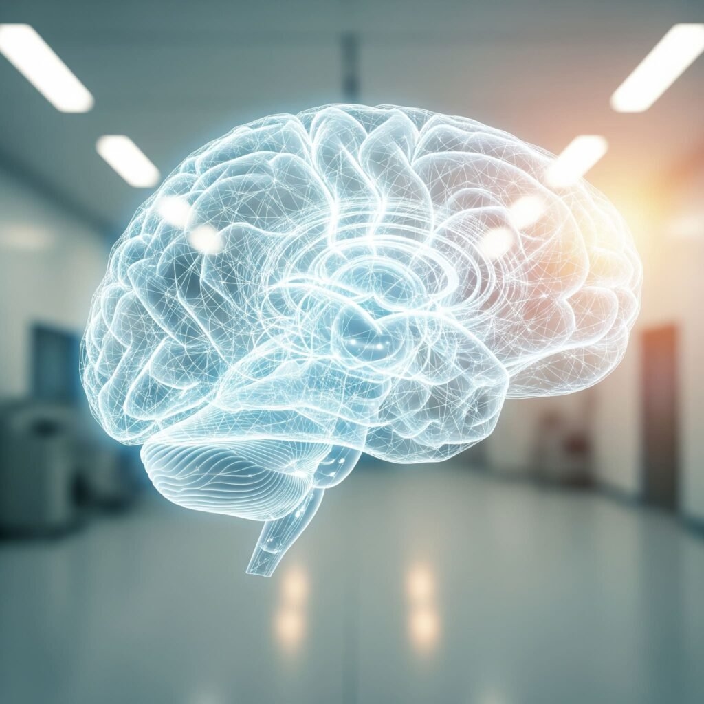 Imagen conceptual de un cerebro iluminado simbolizando la claridad en el diagnóstico y la esperanza en la detección temprana de tumores cerebrales.