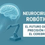 neurocirugía robótica mostrando un robot quirúrgico operando con precisión el cerebro humano