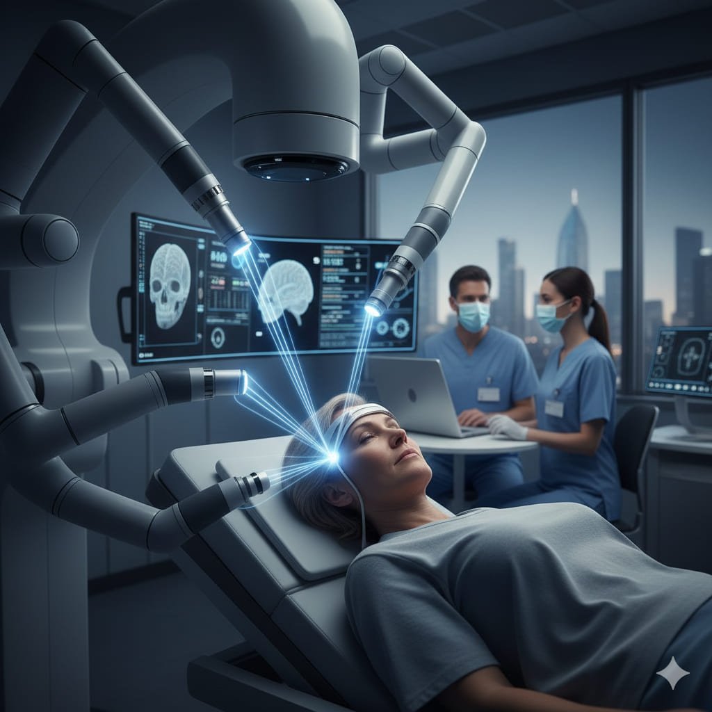 Paciente recibiendo tratamiento de radiocirugía estereotáctica para neuralgia