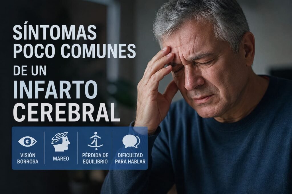 Síntomas poco comunes de un infarto cerebral como visión borrosa, mareo y pérdida del equilibrio